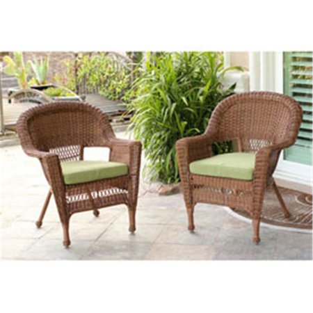 JECO W00205-4-C-FS029-CS Honey Wicker Chair with Green Cushion W00205_4-C-FS029-CS